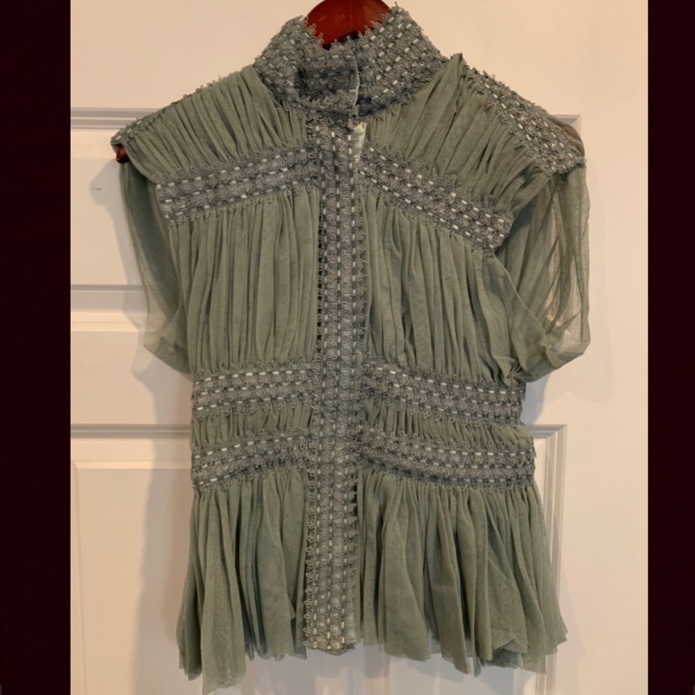 Elegant Green Blouse with Embellishments